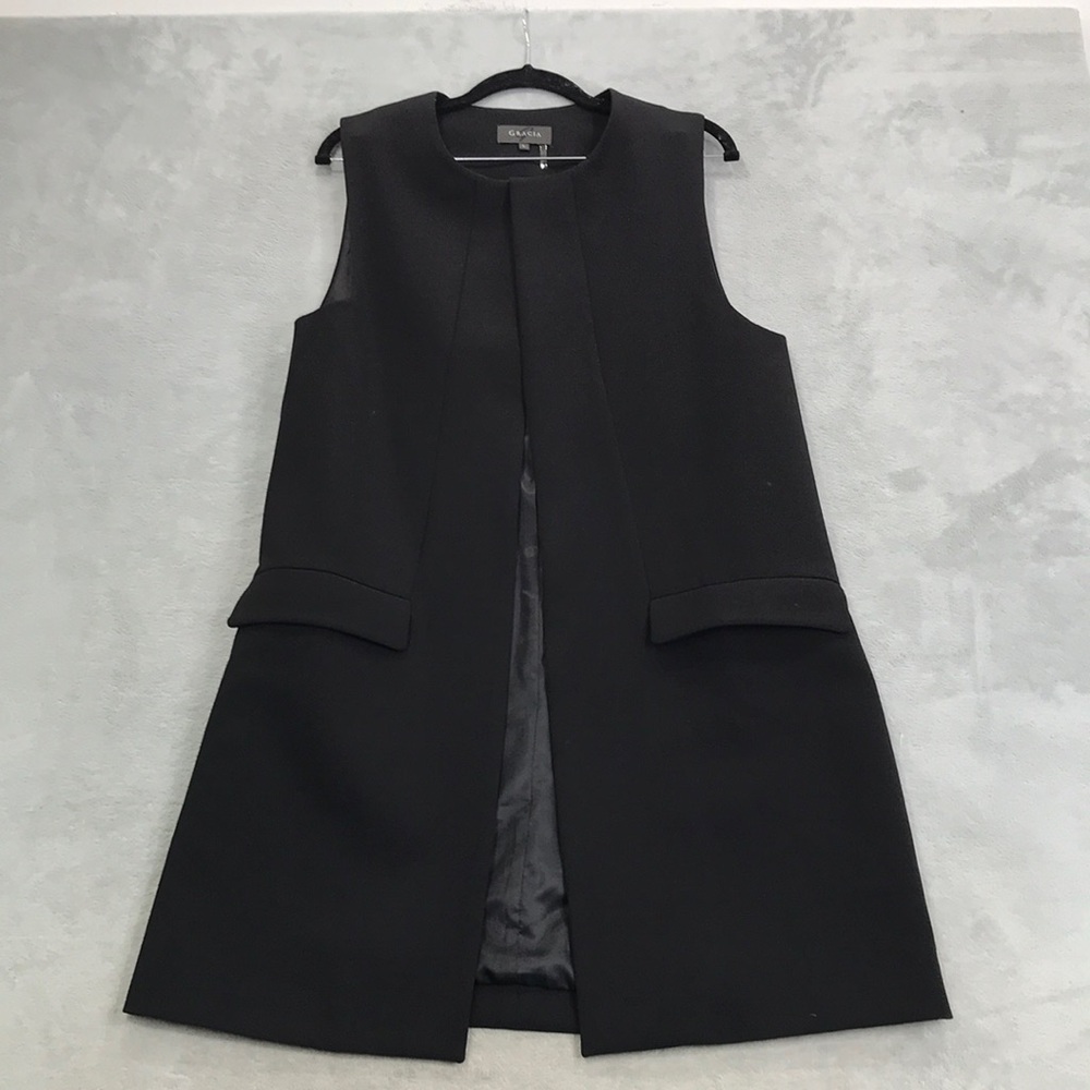 Gracia Women's Open Tunic Length Vest Size L Black